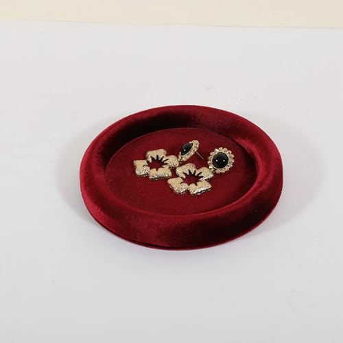 Velvet Jewelry Display Tray, Round Jewelry Organizer Plate, Empty Jewelry Showcase Tray for Necklaces, Bracelets, Rings, Earrings【Red-Small, 5.9 x 5.9 in 】 - color: Red, size: 5.9 x 5.9 in