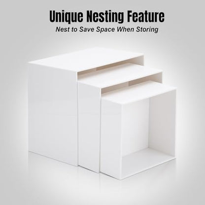Clisela 3pcs Acrylic Cube Display Stands Box Risers with Hollow Bottoms, Food Risers for Buffet Table, Decorative Display Stand Shelf for Dessert Collectibles Jewelry Figures Show - White 6" 7" 8" - size: (6,7,8)"- White