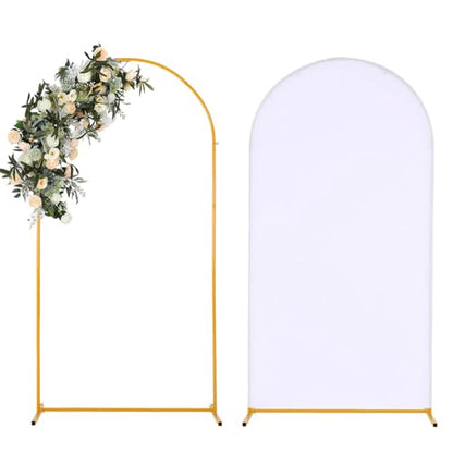 Vincidern 6.6FT Arch Backdrop Stand and Cover Set, Metal Arch Stand with White Cover for Wedding, Party, Baby Showers, Graduation, Birthday, Event Backdrop Decorations - size: 6.6FT Arch with Cover