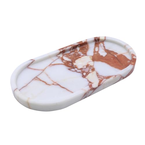 OOBOOB Oval Natural Marble Bathroom Tray for Decor Countertop, Marble Vanity Tray for Candles Perfume, Jewelry, Cosmetics, Elegant Vanity Organizer for Jewelry, Perfume - color: Ruby Red, size: 9.84*4.72*0.7