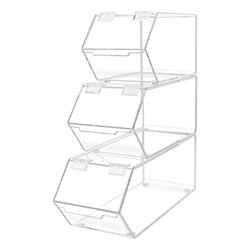 Marketing Holders Stackable Candy Bins Small Medium and Large Storage Caddys with Hinged Lid for Ice Cream Toppings Candies Nuts Granola Cereal and Wrapped Snacks Clear Acrylic - size: Set of 3 Candy Bins