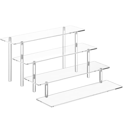 HENABLE 4 Tier Acrylic Perfume Organizer Stand, Clear Display Risers for Perfume, Cologne, Cosmetic, Skincare, Funko POP, Dessert Display, Cupcake Stand Holder