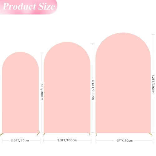 Wokceer Wedding Arch Backdrop Cover 7.2FT, 6.6FT, 6FT Set of 3 Spandex Fitted Blushing Pink Arch Covers for Round Top Chiara Arch Backdrop Stands Cover for Birthday Party Ceremony Decor - color: Blushing Pink, size: 7.2FT,6.6FT,6FT