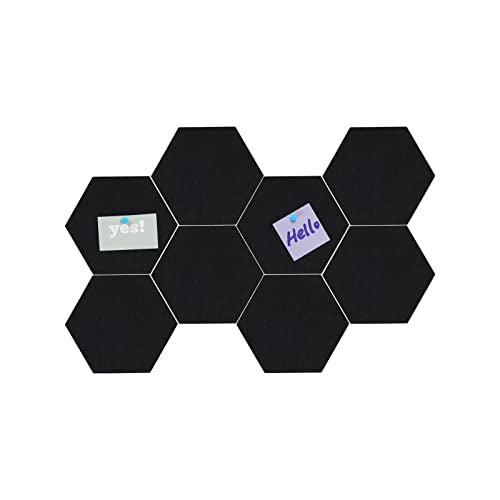 LAJAR 8 Pcs Hexagon Felt Bulletin Board Tiles, Self Adhesive Felt Pin Board Wall Tiles for Photos, Pictures, Memos (Black) - color: Black
