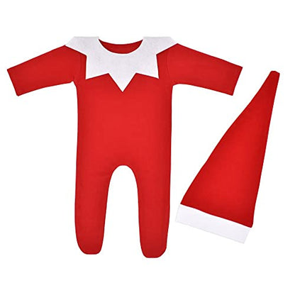 Christmas Newborn Baby Photo Shoot Props Outfits Crochet Clothes Santa Claus Red Hat Pants Photography Props - color: Red White