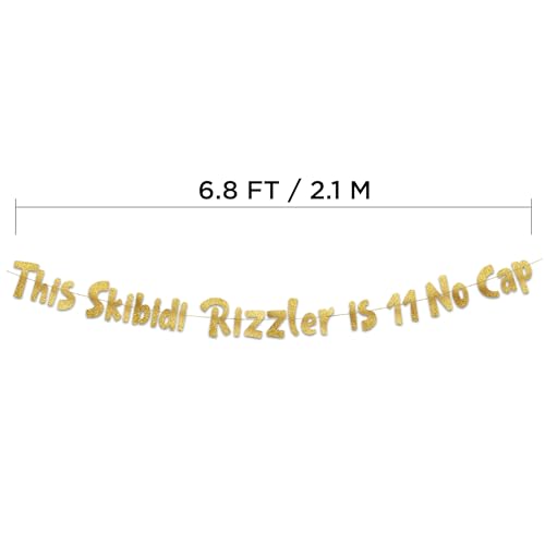 Pre-Strung This Skibidi Rizzler is 11 No Cap Gold Glitter Banner - Funny 11th Birthday Decorations for Boys and Girls - Birthday Party Supplies and Gifts