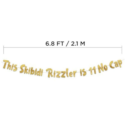 Pre-Strung This Skibidi Rizzler is 11 No Cap Gold Glitter Banner - Funny 11th Birthday Decorations for Boys and Girls - Birthday Party Supplies and Gifts