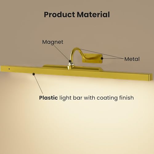 24 Inch Battery Powered Picture Light 6000mAh - Gold Wireless Wall Sconce with Remote & Timer for Photos, Paintings, Art & Home Gallery - color: Gold, size: 24IN-1pack