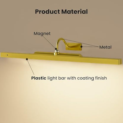 24 Inch Battery Powered Picture Light 6000mAh - Gold Wireless Wall Sconce with Remote & Timer for Photos, Paintings, Art & Home Gallery - color: Gold, size: 24IN-1pack
