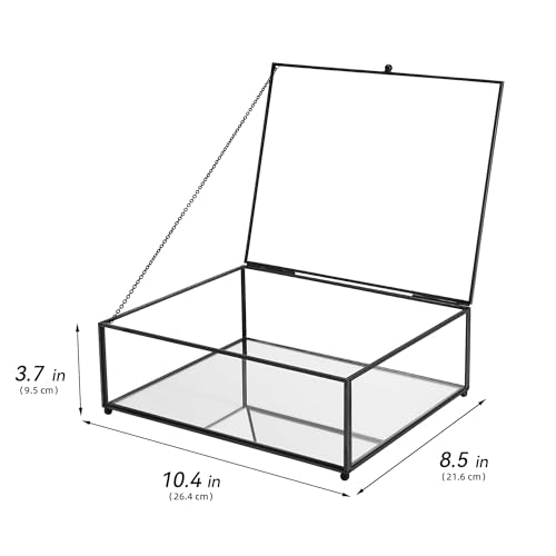 REDHUGO Large Glass Boxes for Display Handmade, Mirrored Bottom, Glass Jewelry Trinket Box with Lid, for Book Photo Keepsake Organizer Display Case for Vanity Decor Home, 10.4"L x 8.5"W x 3.7"H, Black - color: Black, size: High: 10.4"L × 8.5"W × 3.7"H