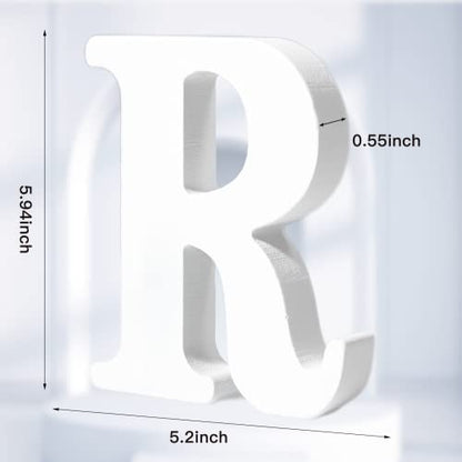 AOCEAN 6 Inch White Wood Letters - Unfinished Wood Letters for Wall Christmas Decor Standing Letters Slices Sign Board Decoration for Xmas Home Party Projects (R) - style: R