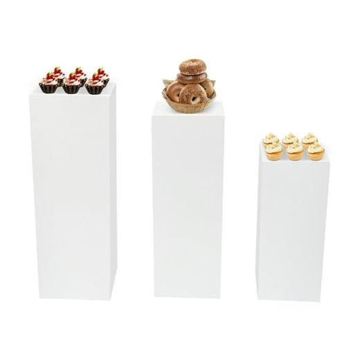 3PCs Metal Pedestal Stand, White Square Pedestal Display Plinth Pillars, Wedding Pedestals Stand Flower Display Rack Decorations, Table Pillars for Birthday Baby Shower Decor Displays ﻿