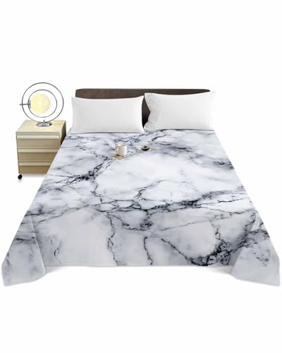 Queen Size Flat Sheet Only, Abstract Marble Stone Texture Bed Top Sheet Soft Microfiber Breathable Bedding Flat Sheets, Natural Crack Gray Rock Top Sheets Hotel Luxury - size: Queen