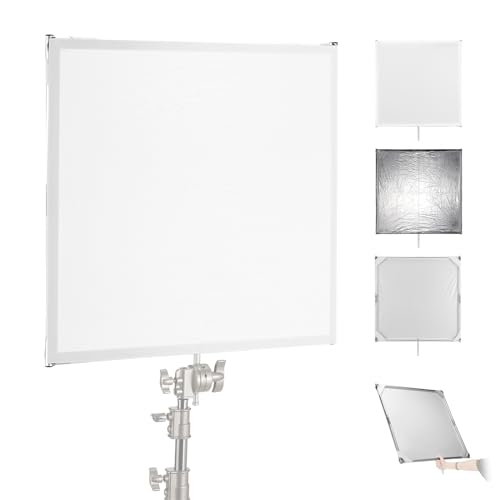 NEEWER Light Diffusion Panel Scrim Kit with Silver/White Reflector Film 30"x30" Foldable Frame with 5/8" Baby Pins Handle for C Stand 3 in 1 Diffuser for Studio Portrait Product Photography, SF7575F - size: 30"x30"
