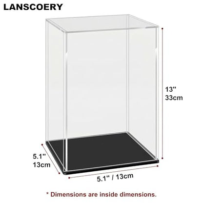LANSCOERY Acrylic Display Case, 5.1x5.1x13 in, Upgraded Thickened UV-Resistant Showcase, 98% Clarity Dustproof Box with Glossy Black Base for Action Figures, LEGO & Models, Scraper & LED Light - color: Black, size: 5.1x5.1x13inch