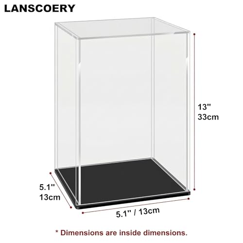 LANSCOERY Acrylic Display Case, 5.1x5.1x13 in, Upgraded Thickened UV-Resistant Showcase, 98% Clarity Dustproof Box with Glossy Black Base for Action Figures, LEGO & Models, Scraper & LED Light - color: Black, size: 5.1x5.1x13inch