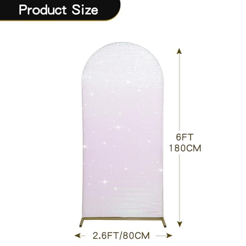 PartyDelight Arch Backdrop Cover Sequin Iridescent White 6FT Sparkly Wedding Back Drop Fitted Arch Stand for Birthday Party Decoration - color: Iridescent, size: 6FT