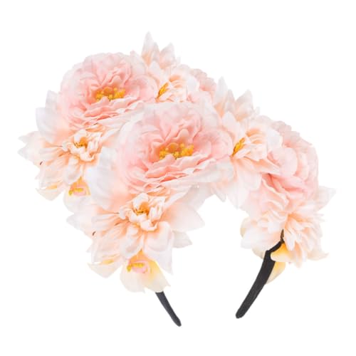 IMIKEYA Floral Headbands for Women 2pcs Vintage Simulation Peony Flower Headbands Hair Accessories Photo Props Girl Headpiece Hairband for Makeup and Travel