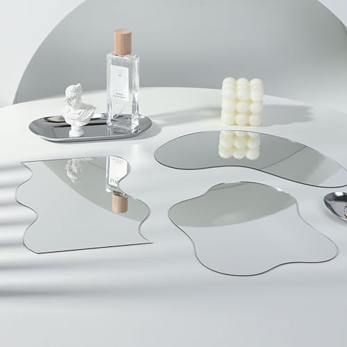 3PCS Moon Ripple Shape Mirror Photo Props Set, Acrylic Mirror Reflection Board Photography Background Props for Goods, Crafts, Lipstick, Jewelry, Cosmetics, Makeup Tools, Food (Irregular) - color: Irregular
