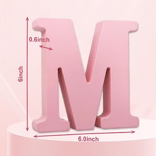 AOCEAN 6 Inch Pink Wood Letters Unfinished Wooden Letters for Wall MAGA Decorative Standing Letters Slices Sign Board for Crafts Christmas Decoration Home Party Projects (M) - style: M
