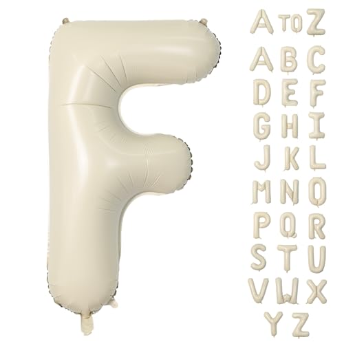 Biapian 40 Inch Letter F Balloons, Giant Cream F Foil Balloon, Big Single Alphabet A-Z Balloons, Beige Large Aluminum F Balloons Helium for Birthday, Baby Shower, Wedding, Anniversary Party Decoration - color: Cream Letter-f
