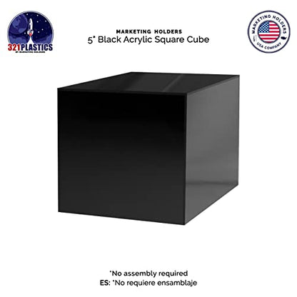 2 Pack 5" Acrylic Display Riser Box with One Open Side No Lid Versatile Preassembled Glossy Black Square Lucite Retail Product Platform or Merchandise Storage Bin by Marketing Holders - size: 5"w x 5"h Black