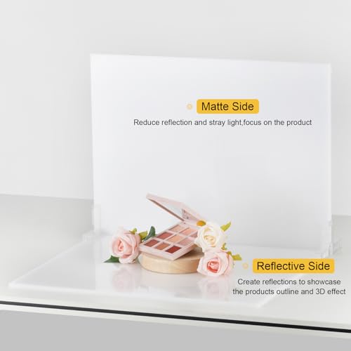 Meking Product Photography Backdrops Dual- Sided Matte and Reflective White Photo Background for Food, Makeup, Jewelry and Other Small Product, 2Pcs 15.7x11.8in Photo Backdrop Boards with 2Pcs Bracket