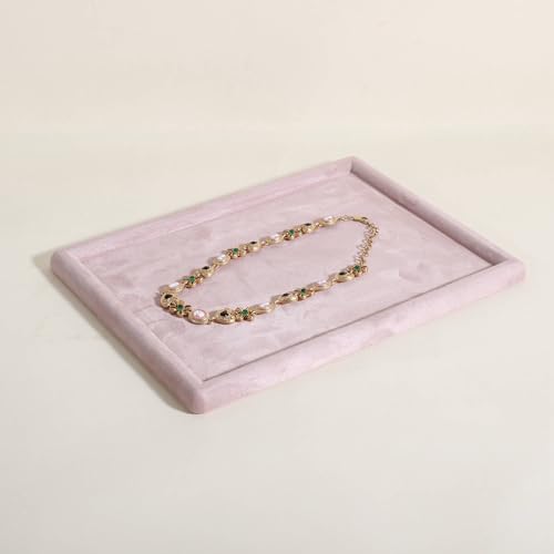 Gemehou velvet Jewerly display tray, Top Microfiber Jewelry storage organizer plate, Empty Jewelry showcase tray for Necklace Bracelet Ring Earring Watch (Pink-Medium, 11.8 x 8.7 in) - color: Pink, size: Medium