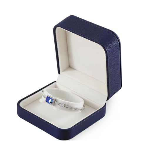 Bracelet Box, Leather Jewelry Box，Blue Bracelet Gift Box，Luxury Bracelet Case For Engagement, Wedding,Premium Bangle Box - color: Dark Blue, size: Bracelet Box