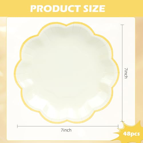 AimFun Beige Party Plates Cream Dessert Paper Plates 7inch Gold Foil Scalloped Edge Disposable Cake Plates for Tea Party Birthday Bridal Baby Shower Wedding Party Supplies (48, Beige) - color: Beige