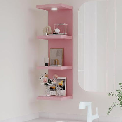 LitaEther Versatile 4 Tier Wall Shelf Unit,Pink Lack Wall Shelf,Display Floating Shelf with LED Remote Control Light - color: Pink, size: 4 Tier