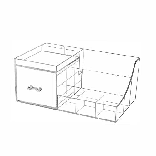 Cq acrylic1 Pack Clear Makeup Organizer Countertop,Stackable 1 Drawers Skincare Organizer,Cute Skin Care Organizer for Vanity Hair Clip,Jewelry,Beauty Product Desk and Make Up Organizers for Vanity - size: 1 Drawers