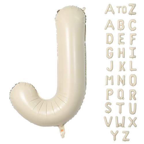Biapian 40 Inch Letter J Balloons, Giant Cream J Foil Balloon, Big Single Alphabet A-Z Balloons, Beige Large Aluminum J Balloons Helium for Birthday, Baby Shower, Wedding, Anniversary Party Decoration - color: Cream Letter-j