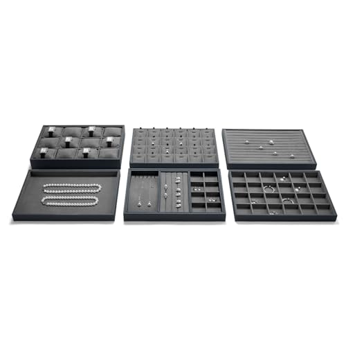 Microfiber Jewelry Display Tray for Ring Necklace Bangle Grey Microfiber Jewelry Organizer Display Flat Tray Catchall - size: 1 Grid