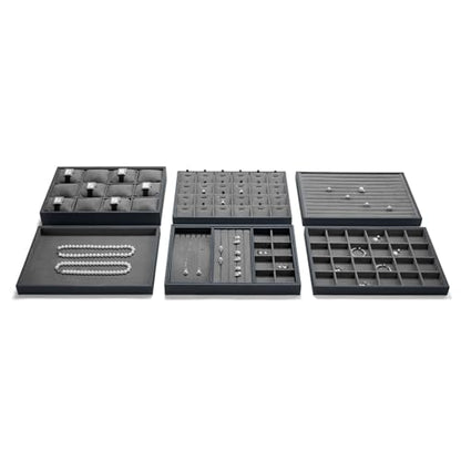 Microfiber Jewelry Display Tray for Ring Necklace Bangle Grey Microfiber Jewelry Organizer Display Flat Tray Catchall - size: 1 Grid