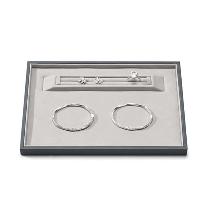 Oirlv Premium Leather Jewelry Showcase Tray, Velvet Display Organizer Professional Retail & Home Presentation Tray, Grey Medium - color: Blue, size: 9.84″ L×7.09″ W