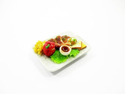 1:6 Dollhouse Miniatures Food Steak Lamb Leg Baked Potato On Plate Supply 14676