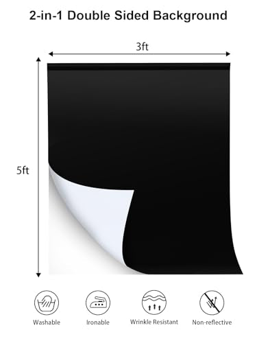 UTEBIT 3x5ft Photo Backdrop with 5 Clamps, 2-in-1 Revisible Black White Backdrop Screen, Black Backdrop White Photo Curtain Background for Photography, Live Stream, Video Shooting, Self Tape - size: 3*5FT