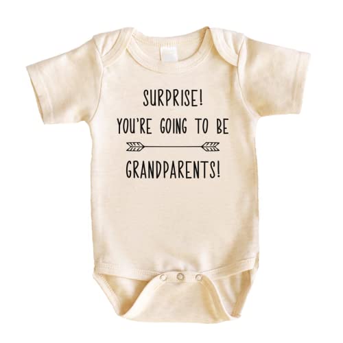 Bump and Beyond Designs Surprise Pregnancy Announcement Grandparents Newborn Bodysuit - color: Oatmeal, size: 0-3 Months