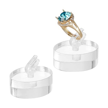 AHANDMAKER 2Pcs Clear Acrylic Ring Holder, Oval Ring Holder Blocks with Clip Ring Showcase Display Holder Rings Stand Jewelry Storage Organizer Display Riser Stand for Jewelry Ring - style: Oval
