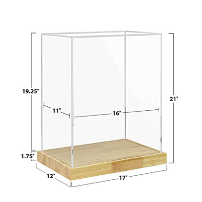 Clear Acrylic Display Case with Solid Wood Base for Trophy, Collectibles, Assemble Cube Display Box Stand Dust Proof Protection Showcase for Action Figures Toys - by BenchPro - size: 21" H x 17" L x 12" D, style: 1.75" Thick Wood