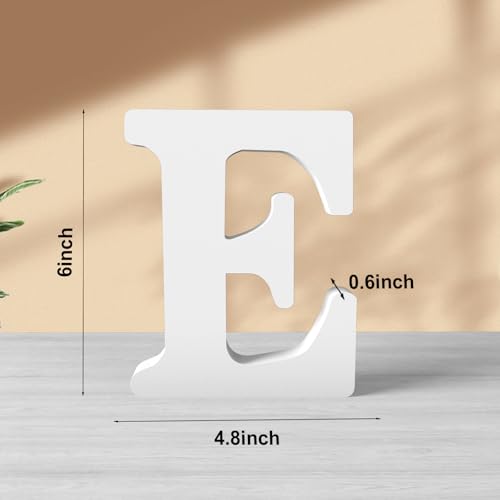 6 Inch White Wooden Letters Unfinished Wood Letters for Crafts Blank DIY Crafts for Adults Paintable Standing Letters for Wall Wedding Birthday Party Decoration (E) - color: White-E, size: 6 inch