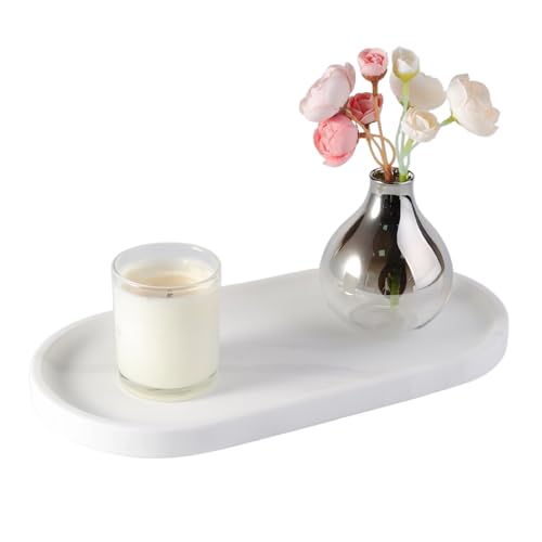 Koville 12"x6" Elegant White Marble Bathroom Tray, Natural Marble Vanity Trays for Home Decor, Stone Perfume Organizer Jewelry Dish for Dresser, Luxury Vanity Tray, Stone Storage Trays - color: Elegant White, size: 12" x 6" x 0.7"