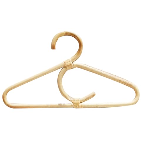 Natural Rattan Clothes Hanger with Double Hooks, Wooden Room Clothing Display Rack and Clothes Drying and Photo Props, Neutral Color