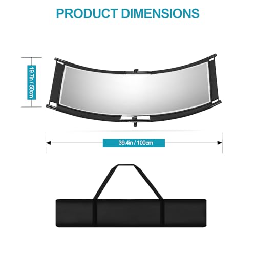 WELLMAKING Clamshell Light Reflector Diffuser with Carrying Bag, 39”×20”/100x50cm Photography Curved Lighting Reflector for Photo Studio Photography & Outdoor Lighting, Black/White/Gold/Silver Colors - style: 39×20 inch