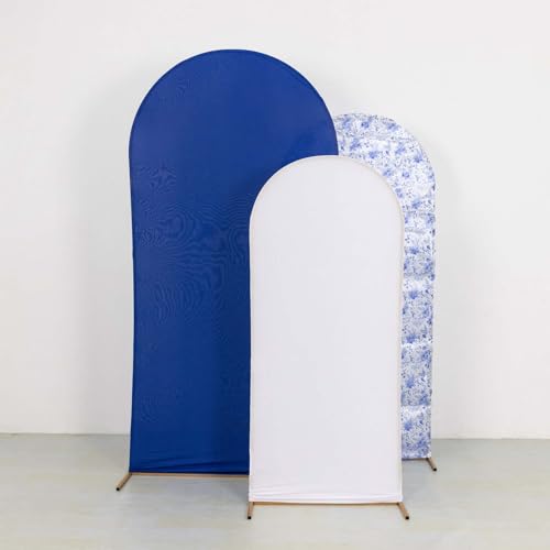 Efavormart Set of 3 White Blue French Toile Chiara Arch Backdrop Covers (7ft/6ft/5ft), Round Top Snug Fit, Double-Sided Matte Spandex, Elegant Pattern Design for Bridal Shower, Events - color: Floral Blue