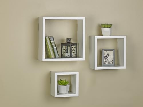 MELANNCO Floating Square Cube Shelves, for Bedroom, Living Room, Bathroom, Kitchen, Nursery, Set of 3, White, 3 Count - color: White, size: Set of 3