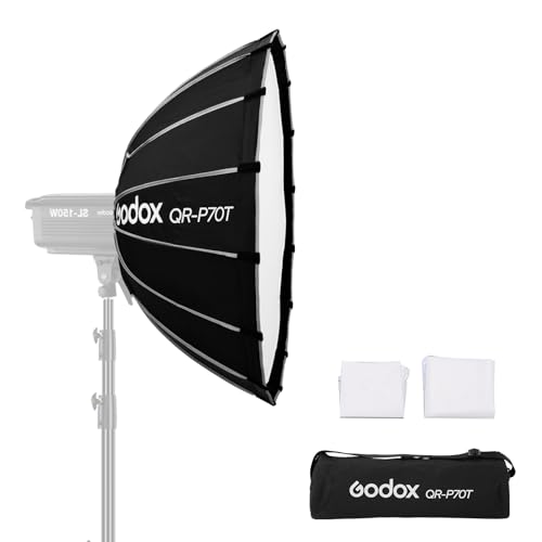 Godox Softbox 27.6in 70cm Bowens Mount QR-P70T Quick Release Parabolic with Carry Bag 2 Diffusers for Photography Shooting Continous Light Monolights Vedio Portrait Shooting (27.6in, Softbox) - color: Softbox, size: 27.6 in
