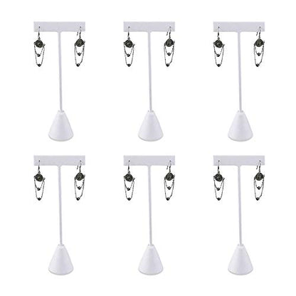 Ikee Design 6 Pcs Set Premium T- Shape Style Earring Display Stand, Earring Stand Jewelry Display for Showroom, Tradeshow, and Showcase, 2 1/2 W x 5 1/2 H in, White Faux Leather - color: White Faux Leather, 5.5" High
