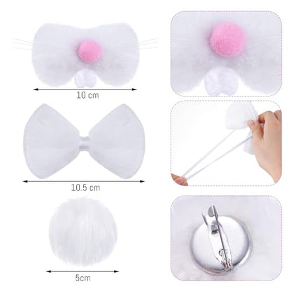 hoyuwak 5Pcs Easter Bunny Costume Set Includes Rabbit Ear Headband Nose Pink Tutu Skirt Bow Tie and Tail for Women Cosplay